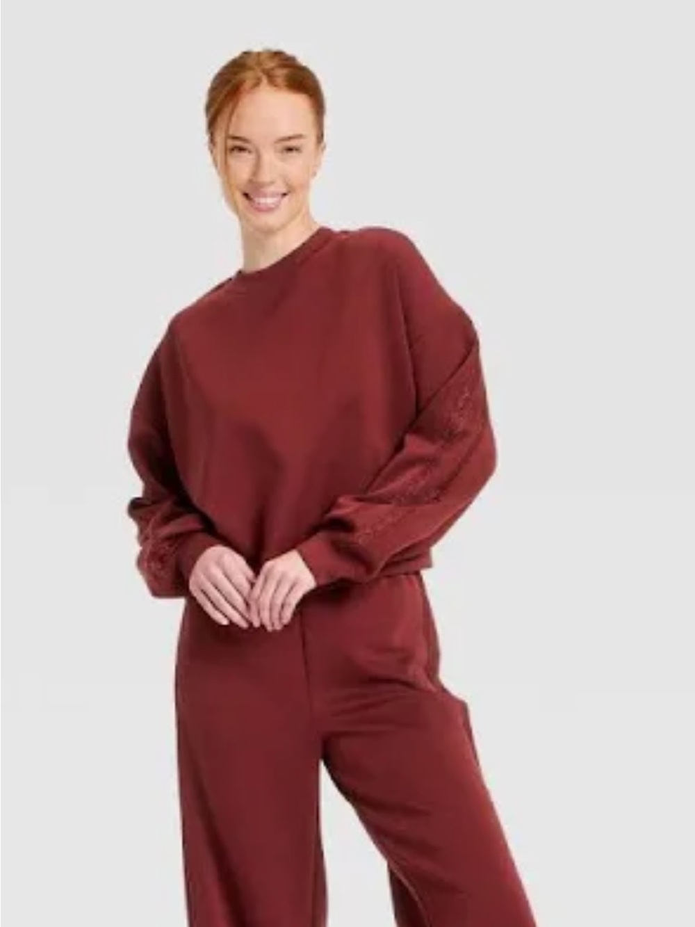 Women's Airy Sleek Lace Trim Crewneck Sweatshirt - All In Motion new π - Picture 3 of 7